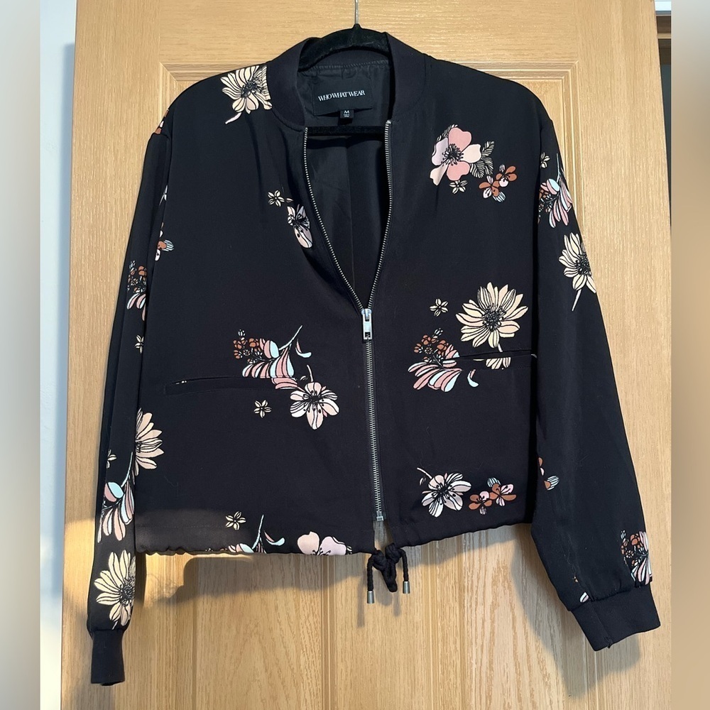 Who What Wear Black Floral Bomber Jacket - Picture 2 of 12